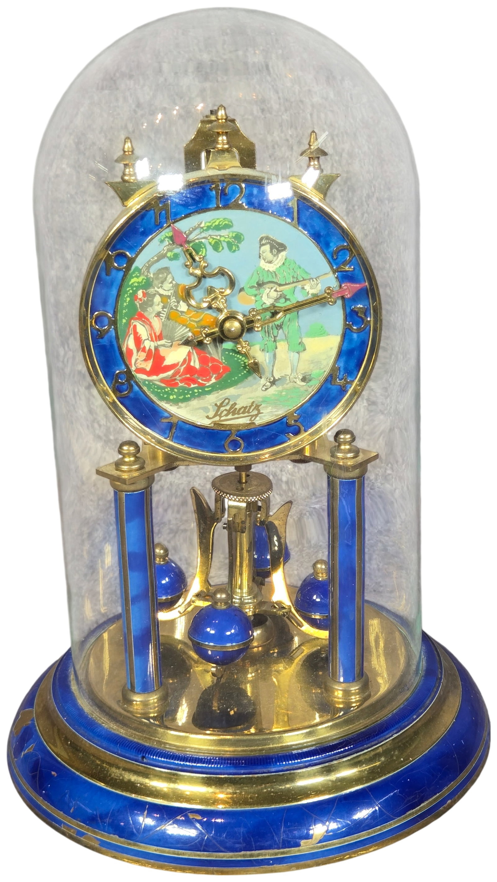 Schatz German 400-Day Anniversary Torsion Pendulum Clock with Pictorial Dial and Glass Dome (1 of 9)