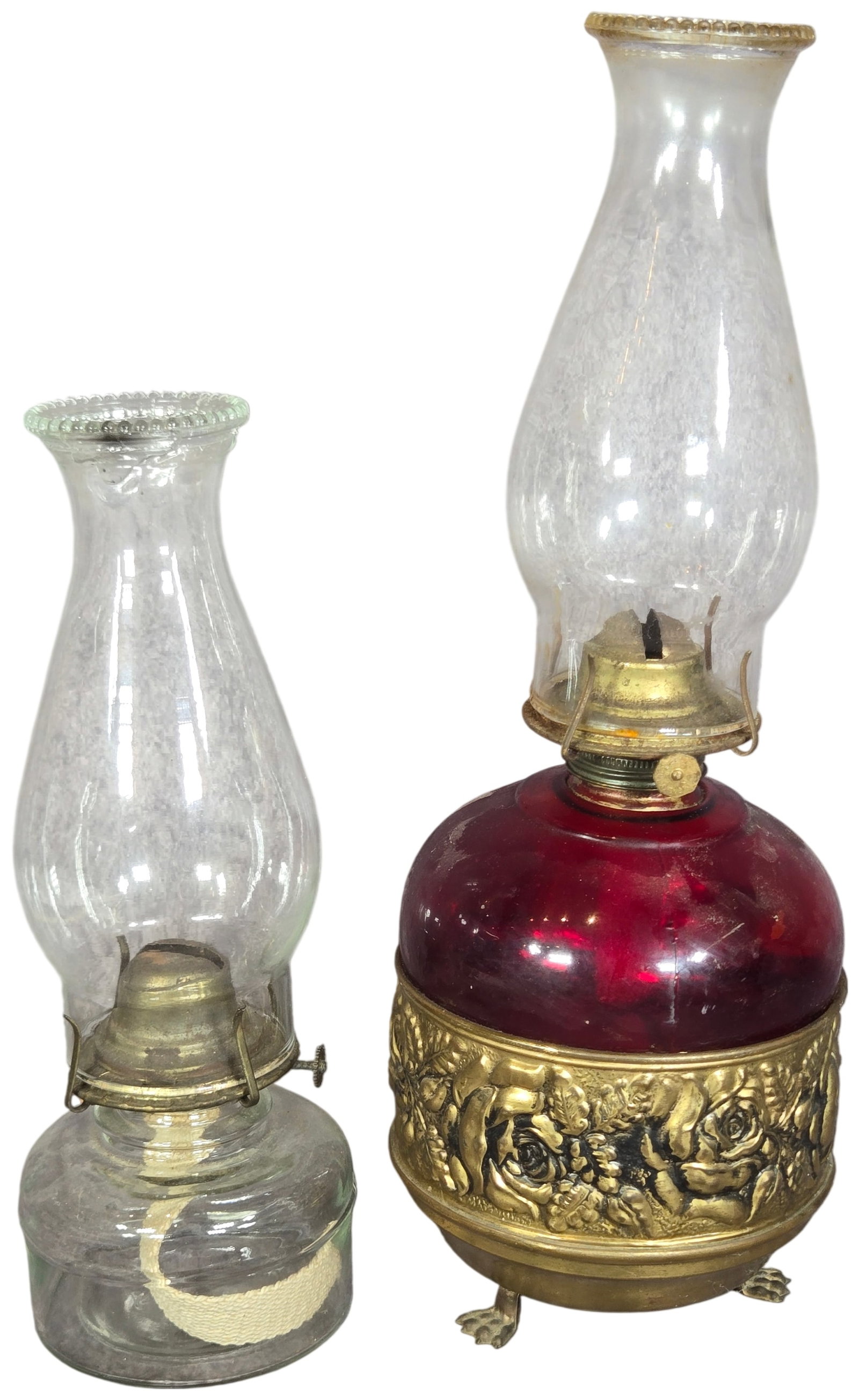 Two Non-Electric Table Oil Lamps Including an English Brass and Red Glass Example (1 of 9)