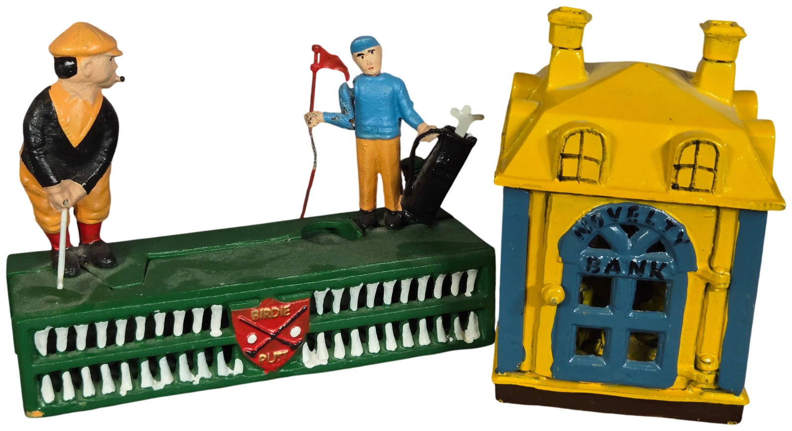Two Reproduction Mechanical Coin Banks Including Birdie Putt Golf Theme (1 of 9)