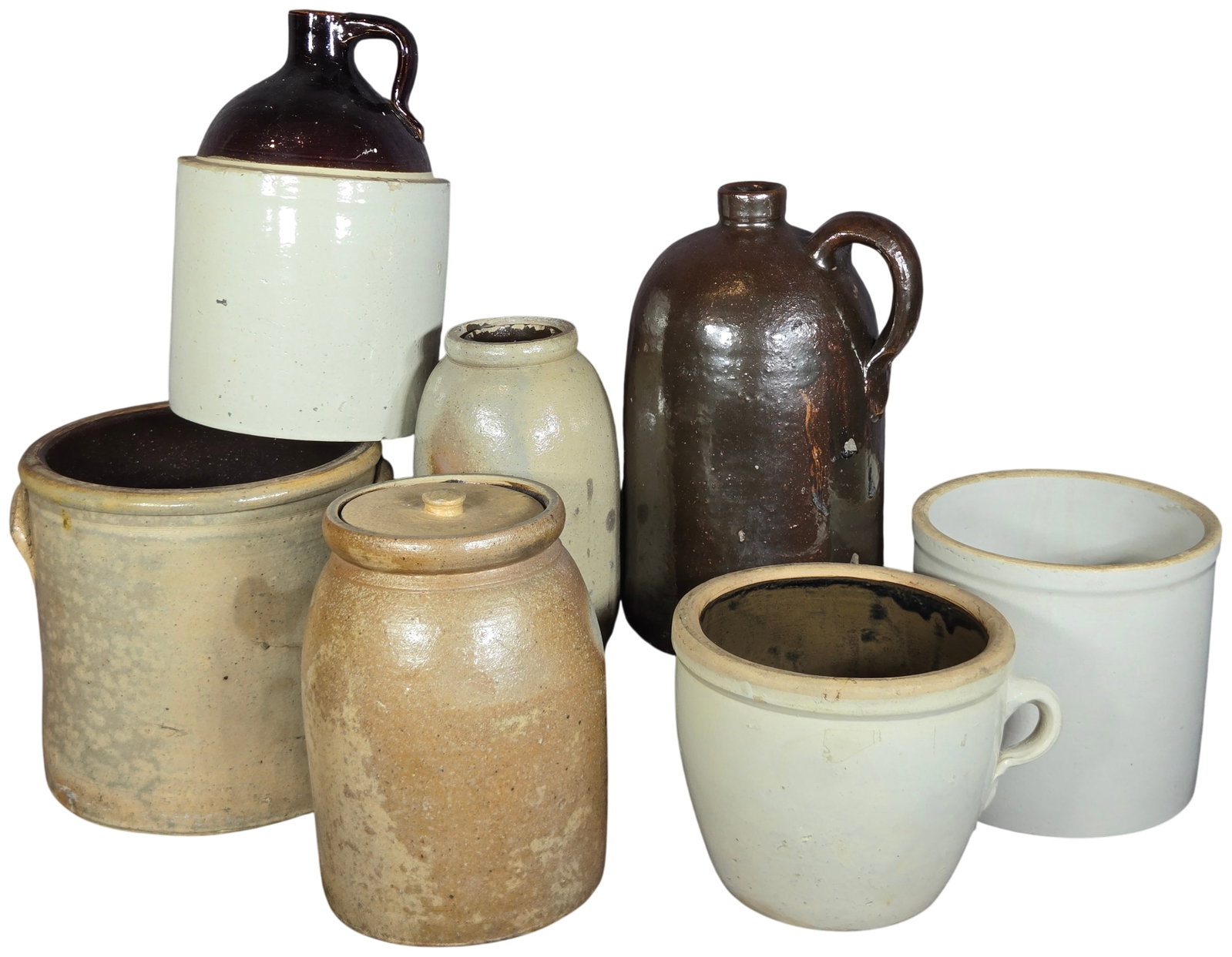 A Collection of Seven Antique and Vintage American Stoneware Crocks, Jugs, and Jars (1 of 16)
