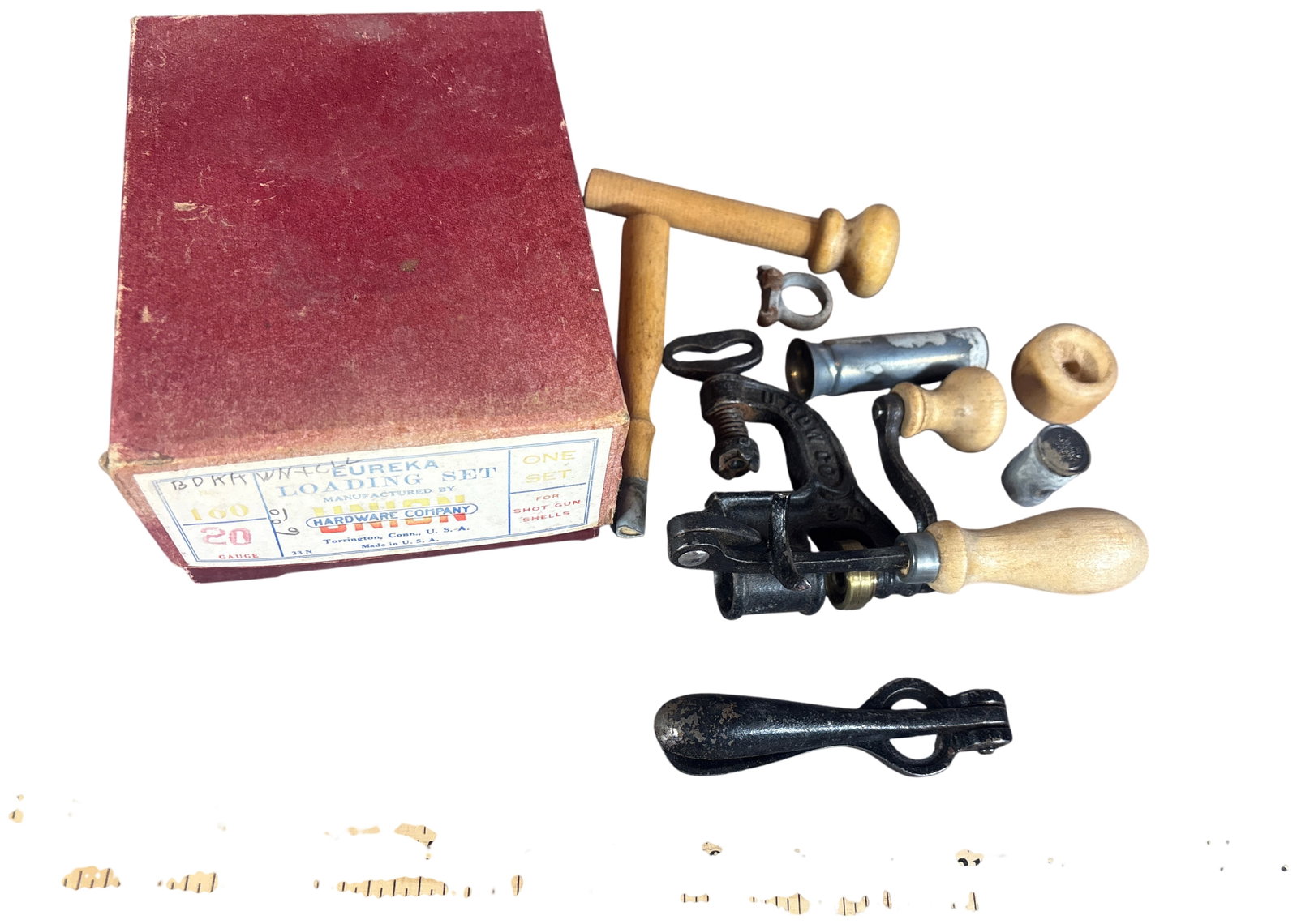 A Set of Union Hardware Company Eureka No. 160 20 Gauge Shotgun Shell Loading Tools (1 of 3)
