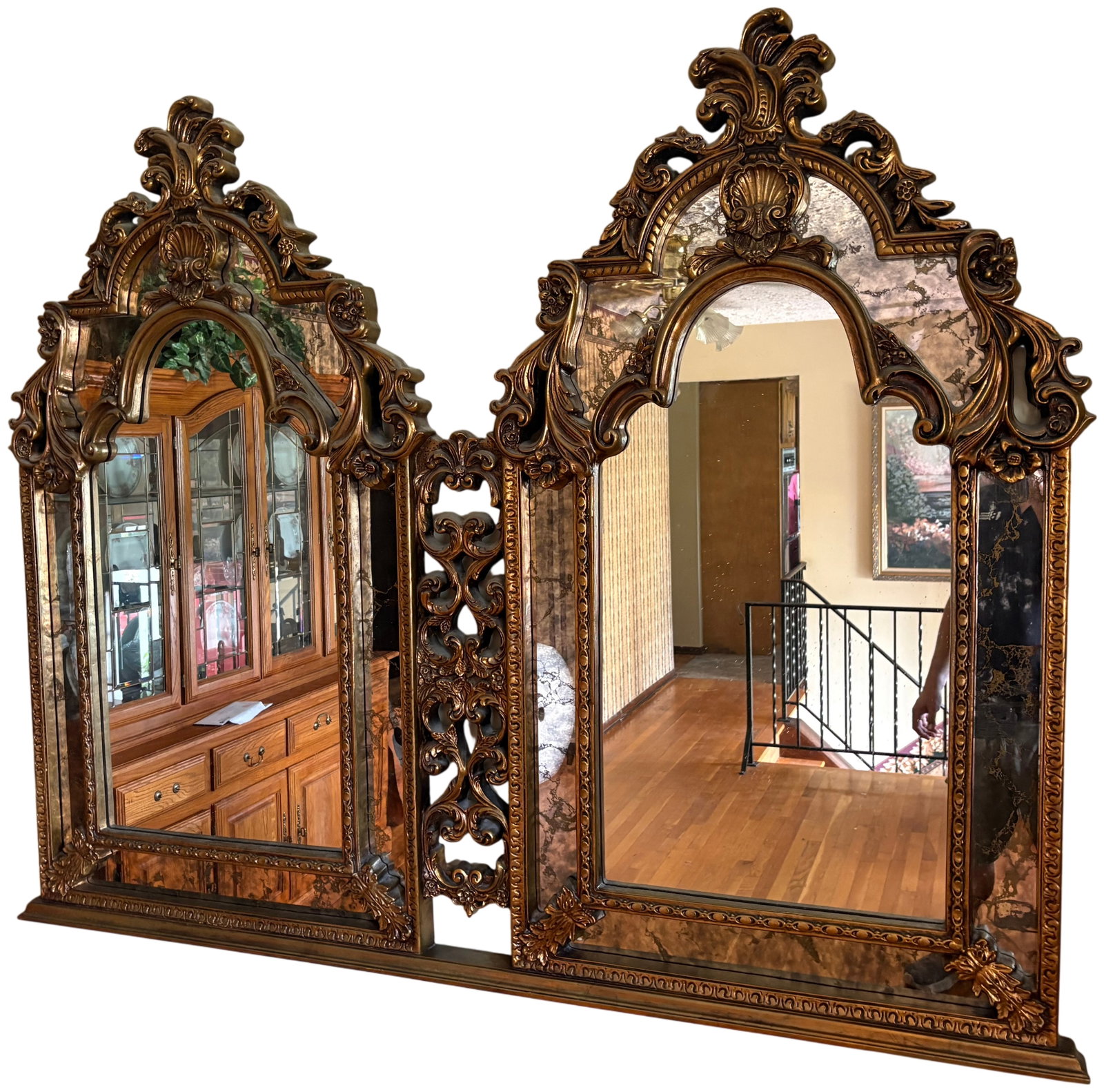 Large Benjara Piazza Rococo Revival Style Twin Arched Gilt Wall Mirror (1 of 13)