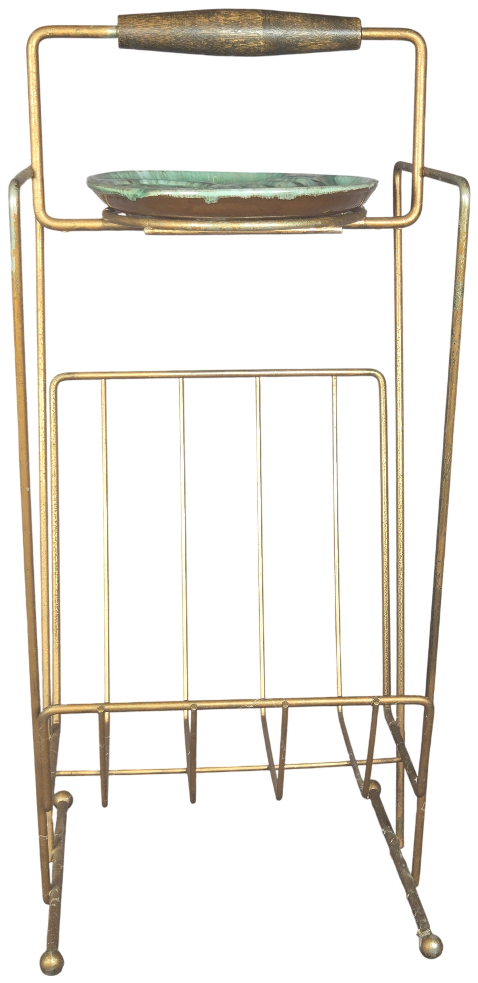 Mid-Century Modern Gilt Wire Magazine Rack and Ceramic Ashtray Stand (1 of 7)