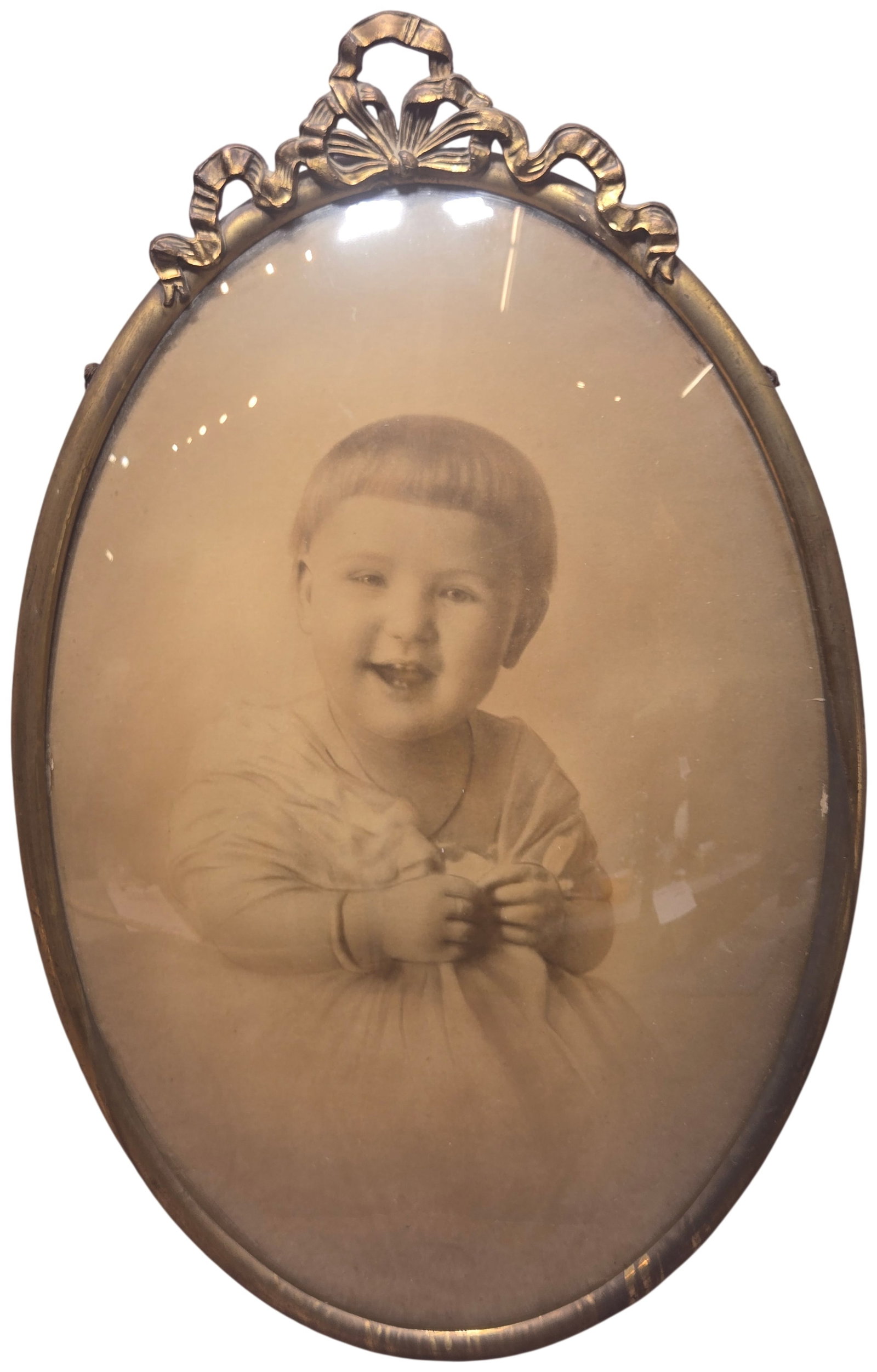 Antique Oval Metal Frame with Convex Bubble Glass and Portrait (1 of 3)
