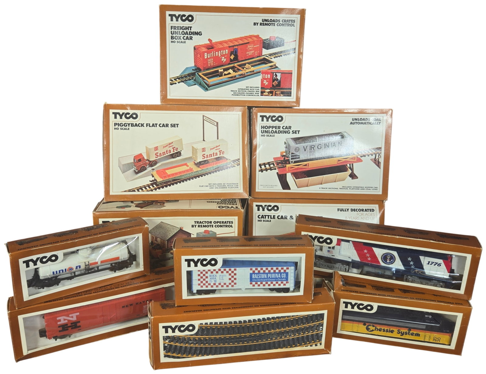 A Collection of Eleven Tyco HO Scale Electric Train Locomotives, Rolling Stock, and Accessory Sets (1 of 7)