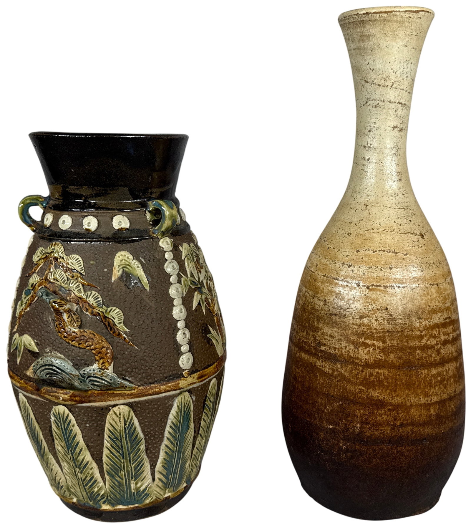 Two Stoneware Vases including One with High Relief Dragon Decoration (1 of 12)