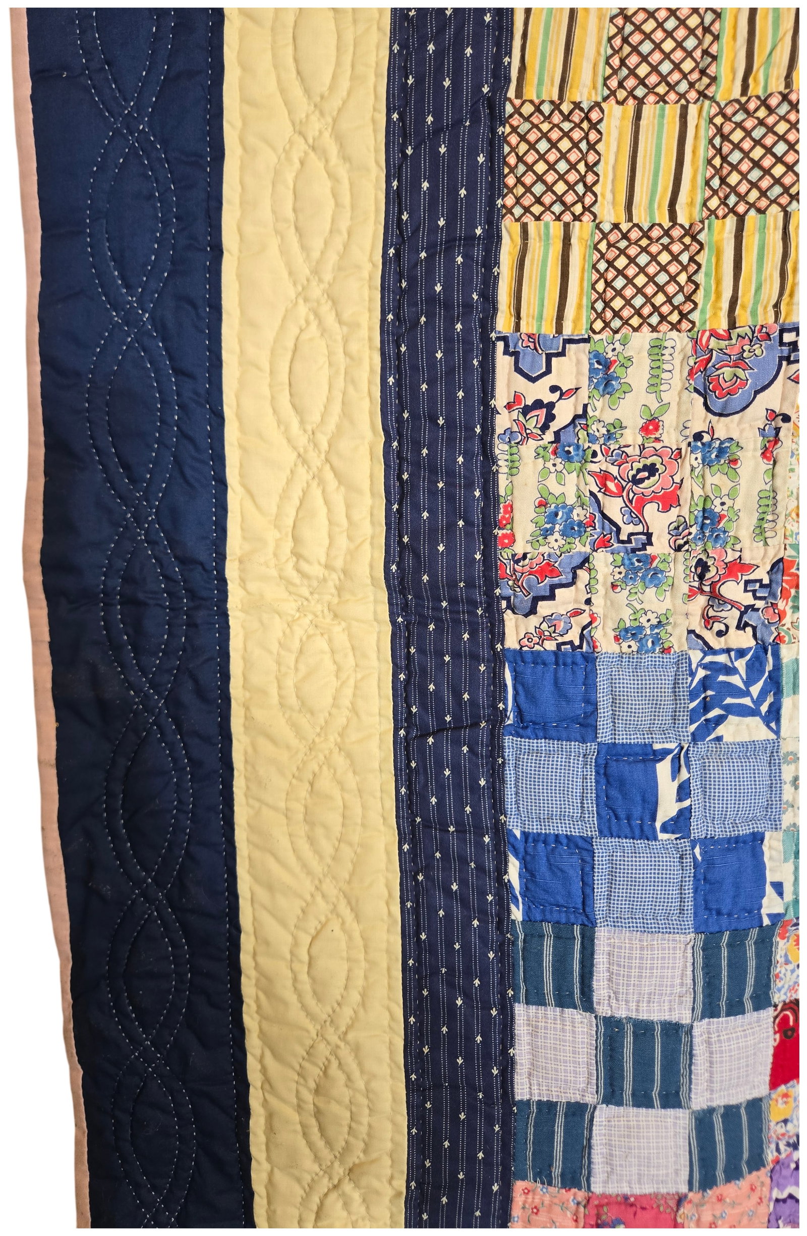 Mid-Century American Hand-Stitched Nine-Patch Variation Patchwork Scrap Quilt - 2