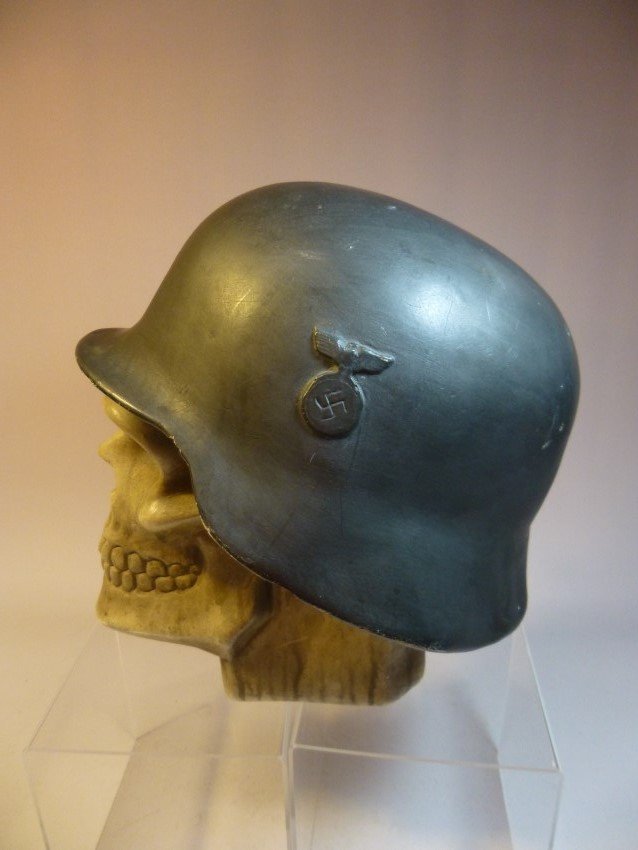 Ceramic Skull w/Nazi German Helmet.