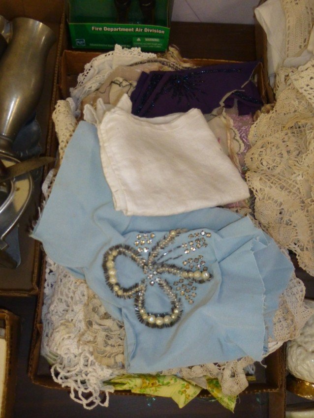 Flat of Linens and Crochet items: Shipping 15.