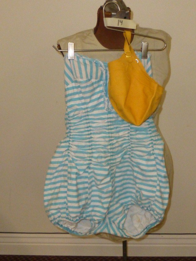Fun Vintage Striped Bathing Suit w/Cap: Shipping 12.50