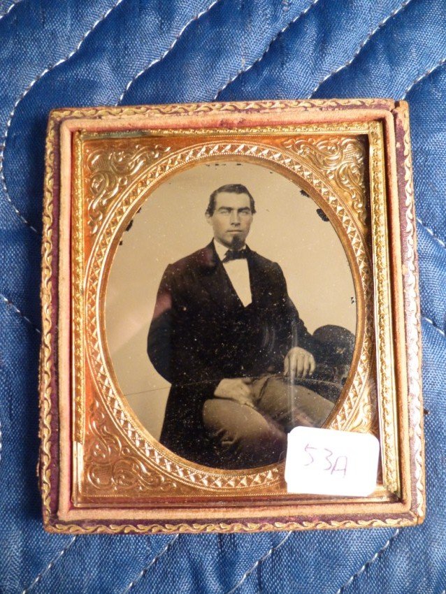 1/6 plate ambrotype Union Civil War Soldier.: Kepi rests on the table. Shipping 6.