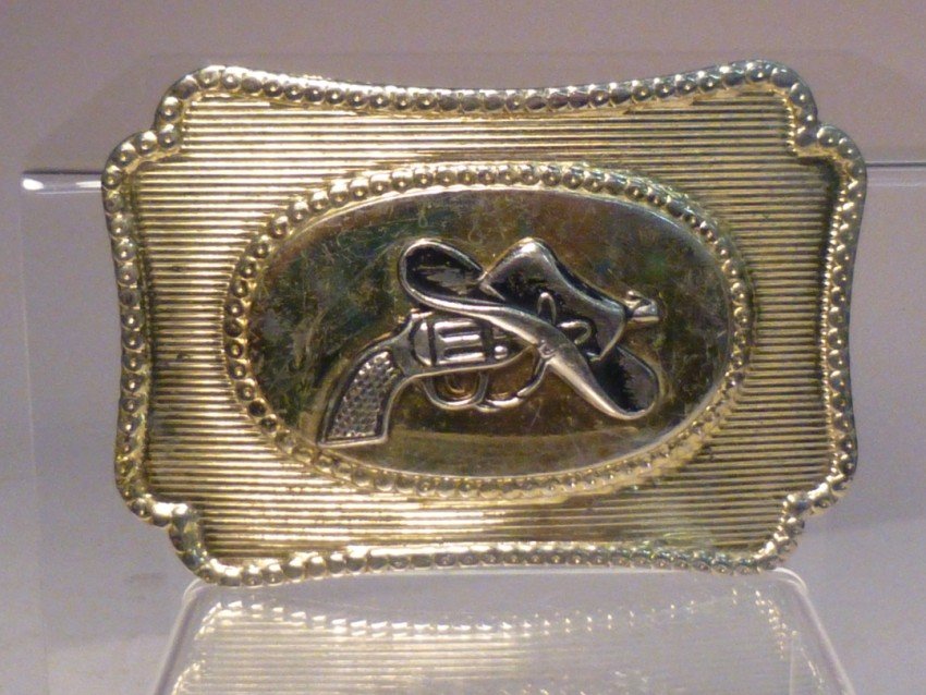 Vintage Belt Buckle: Revolver Pistol, Cowboy Hat: Shipping 5