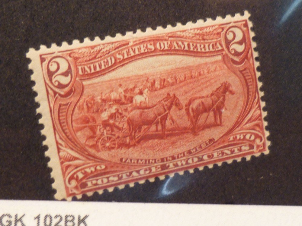 1897 Two-Cent US Stamp - Farming: Trans-Mississippi Exposition. Farming in the West. Never hinged, original gum on reverse. Scott #286. Shipping 5.