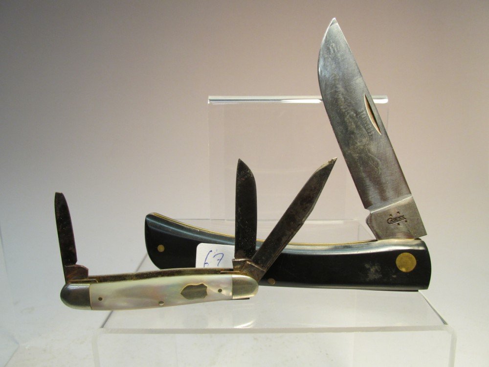 Case XX Sod Buster Folding Knife PLUS Henckels knife.: Case is 4 5/8" wide closed length and Henckels is 2 7/8" wide. Shipping 7.50.