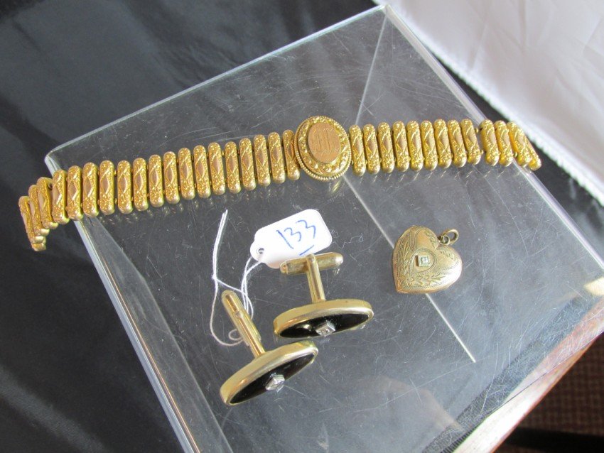 Victorian Jewelry Lot including diamonds.: Men's cuff links with diamonds, Heart photo locket with diamond, Victorian bracelet that needs repair. Shipping 5. We combine shipping for purchases of three or more lots by adding the shipping amount