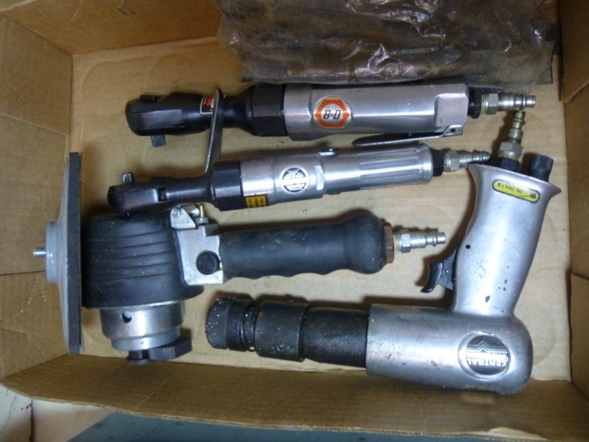 Box lot of air tools: Grinders, impact etc. Shipping 40.