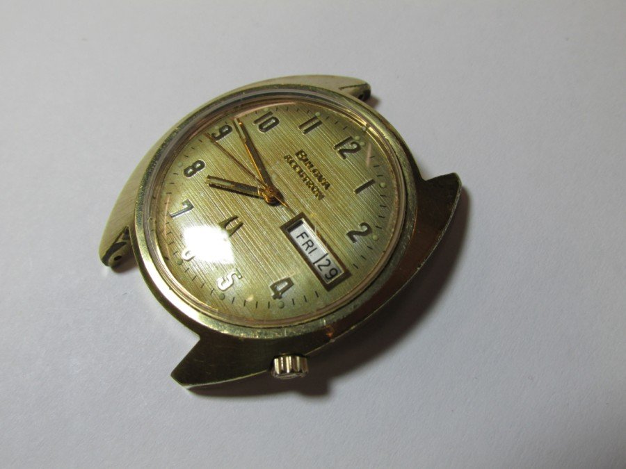 Bulova Accutron w/gold filled case: With day and date. This watch is untested and at the least will need a battery. Shipping 7.50.