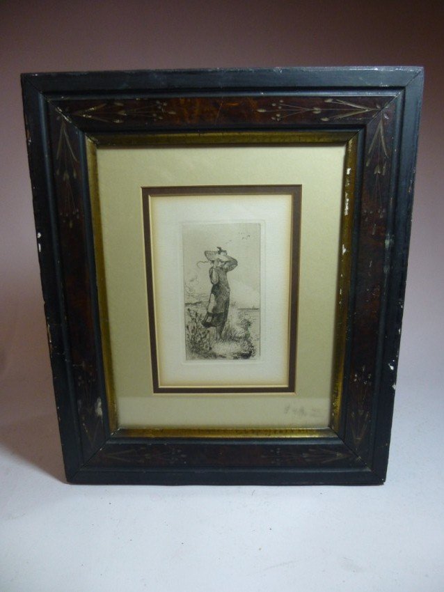 Old framed etching by Walter Satterlee,: Walter Satterlee, A Fresh Breeze from the Sea. 11.5" x 13.25" Buyer is responsible for pickup or shipping. We have a local UPS store that will ship anything.