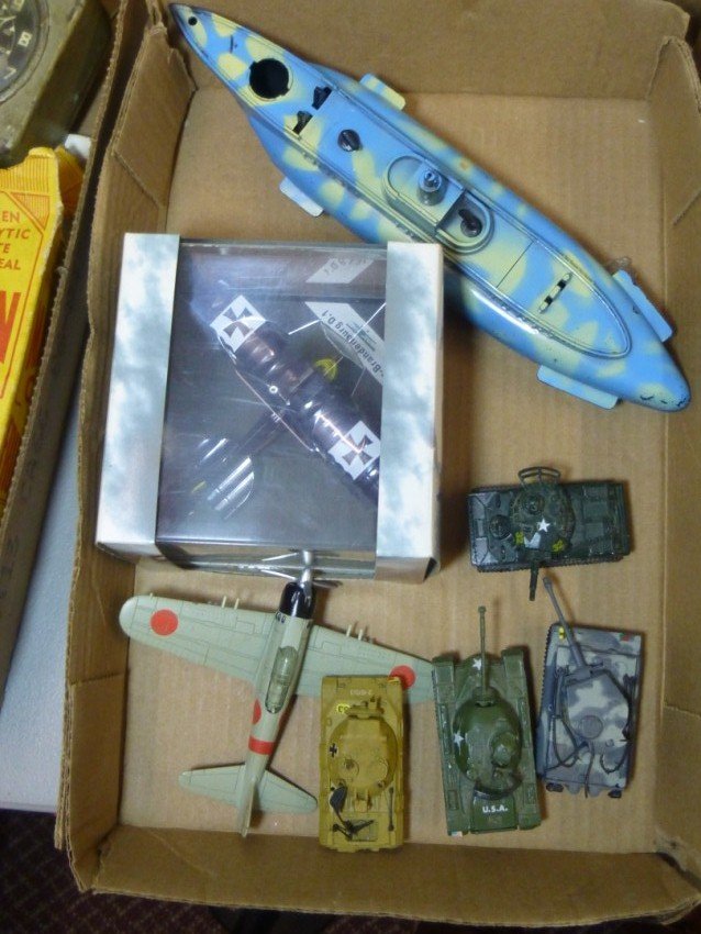 Group lot of vintage toys.: Ideal submarine, toy tanks etc. Shipping 17.50