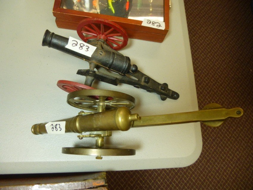 Pair of metal cannons: Longest is 12.5" overall. Shipping 20