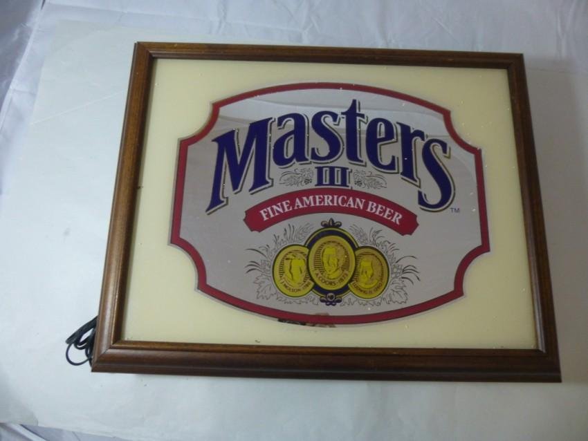 Lighted Mirrored Masters Beer Sign: Width: 22.25" Buyer is responsible for shipping or pickup. We have a local UPS store that will ship nearly anything.