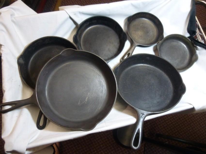 6 Griswold Skillets: Various sizes. No. 8, 7, 6, 5 and two #3's. Buyer responsible for pickup or shipping. We have a local UPS store that will ship nearly anything.