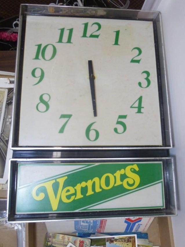 Vernor's Advertising Clock: Buyer is responsible for pickup or shipping. We have a local UPS store that will ship nearly anything.