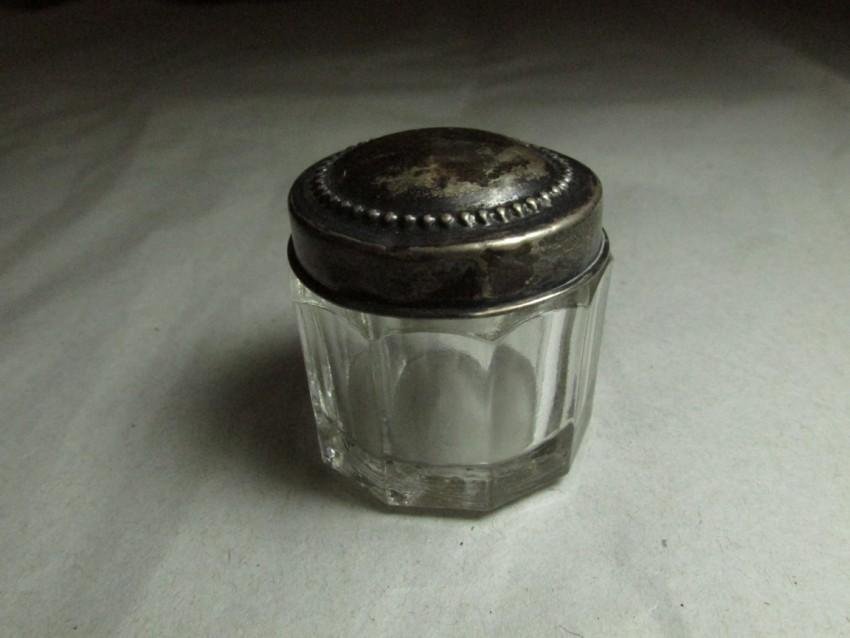 Glass Pill Box With Sterling Lid: 1.5" high. Shipping 7.50