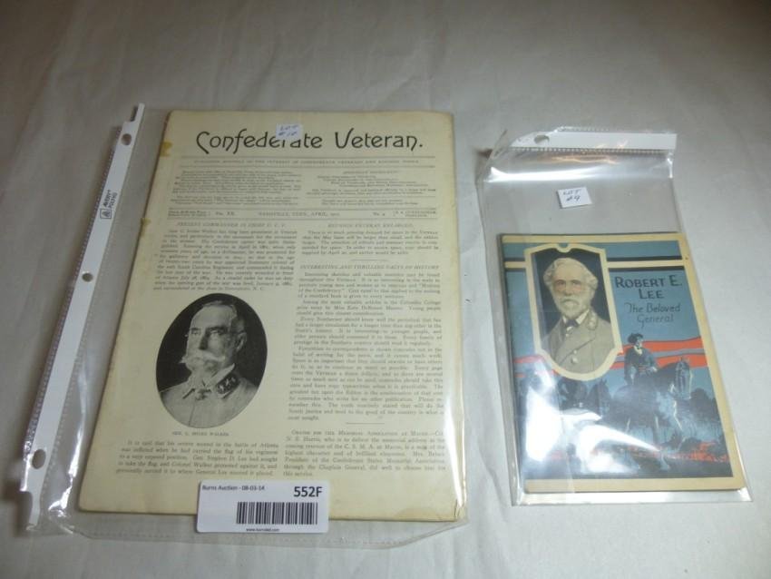 Robert E. Lee Booklet and Confederate Veteran document: Shipping 12.50
