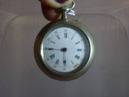 Old Pendant Pocket Watch w/Swans Case: 1 3/8" wide. Shipping 7.50