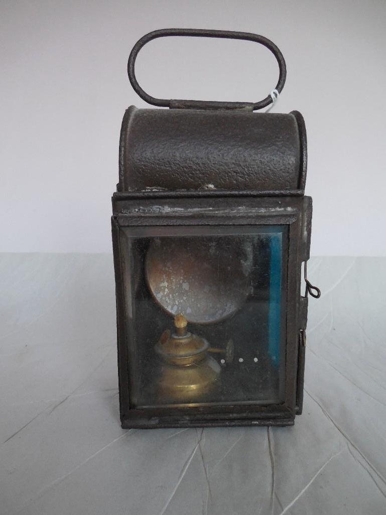Old Mine or Ship Lantern or Lamp w/Blue, Red Glass: Shipping 15