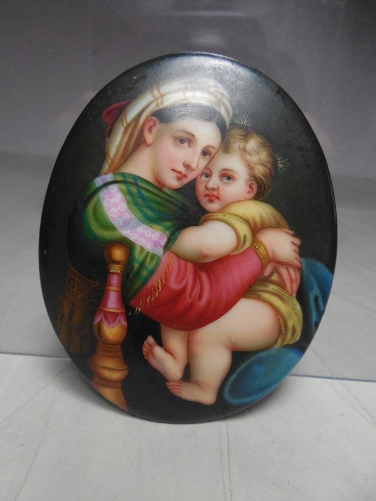 Rare Large Hand Painted Porcelain Plaque Madonna and: Shipping 17.50