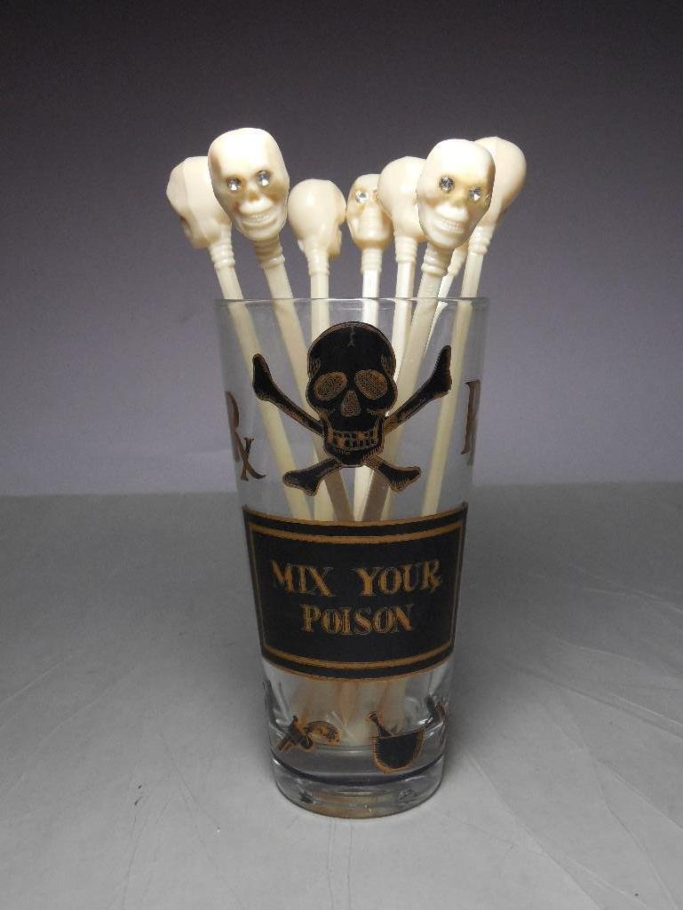 Rare George Briard Mix Your Poison bar Glass PLUS Skull: UPS Store Shipping or Pickup Only. 