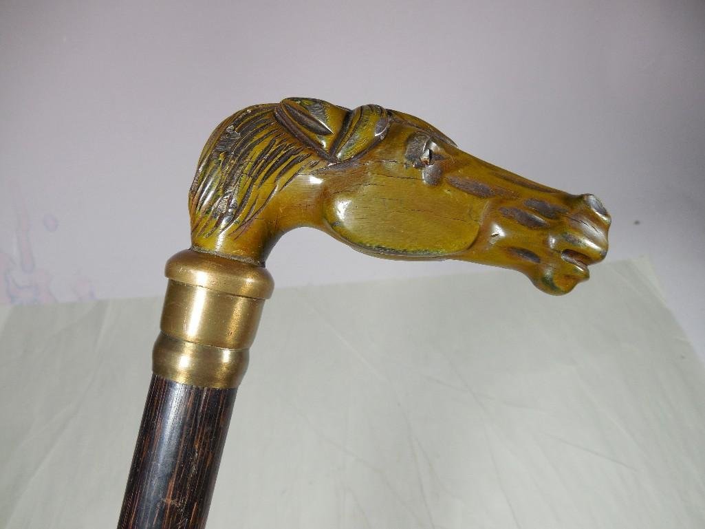 Nice Antique Carved Horn Horse Head Cane: Shipping 20