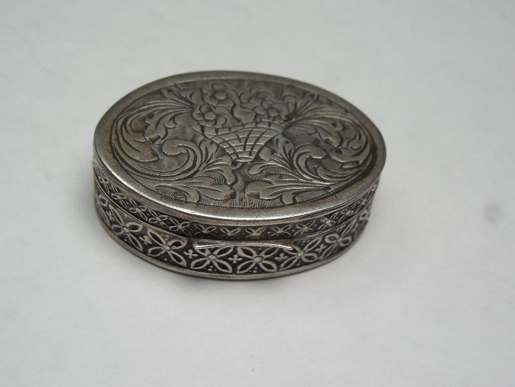 Early Theorem Flower Engraved Pill Box Nice: See terms and conditions for shipping info.