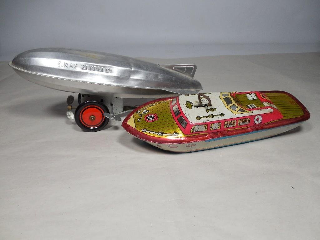 2 Vintage Toys Inc. Zeppelin and Toy Boat: 1950s. Shipping 17.50