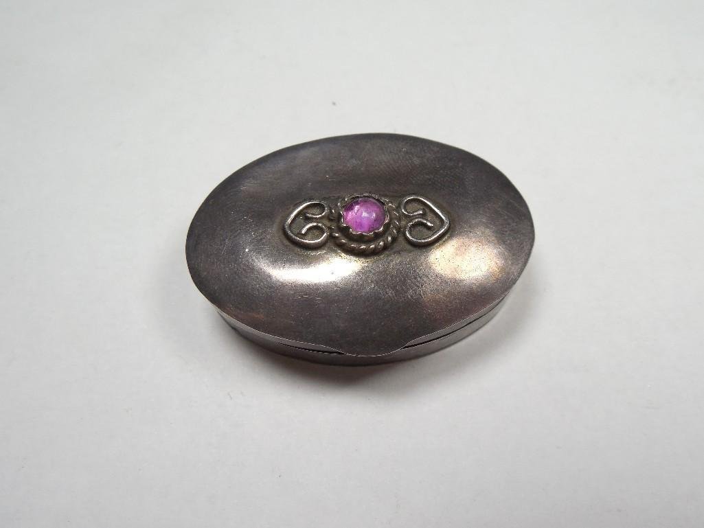 Early Sterling Silver + Amethyst Pill Box - Mexico: Shipping 10