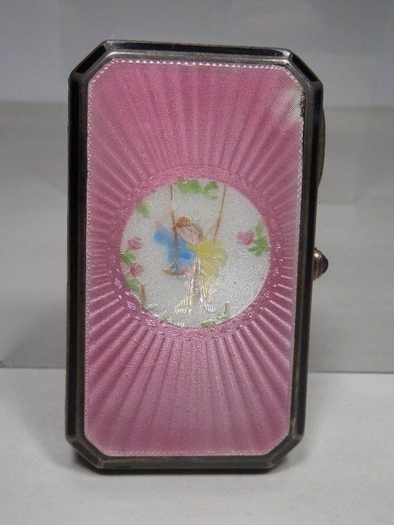 Sterling Silver Enamel Calling Card Box w/Figures: Has a small chip at upper right in the first photo. Shipping 10