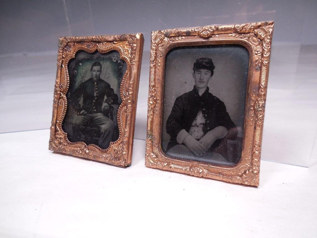 1 1/9 plate Civil War Soldier Photographs: One is an ambrotype, one a tintype. Shipping 10