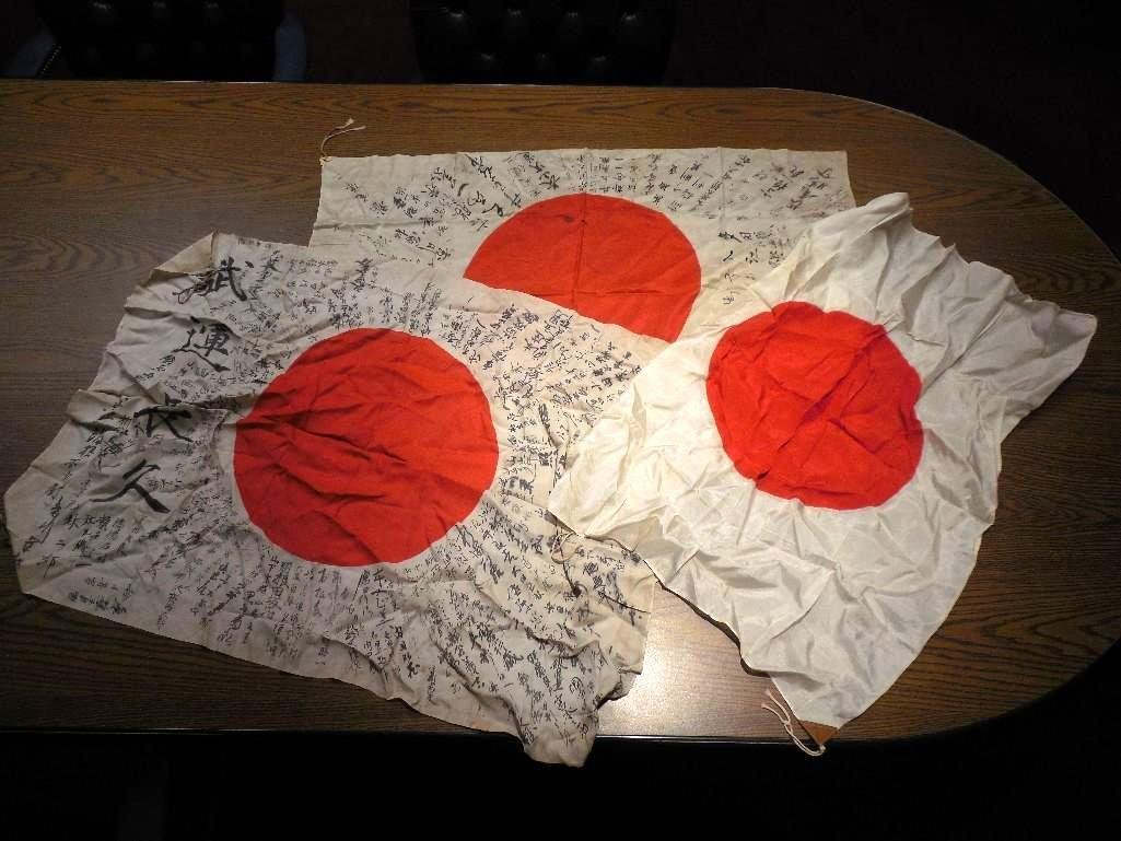 Group Lot 2 Japanese Prayer Flags, One Plain: Group Lot 2 Japanese Prayer Flags, One Plain