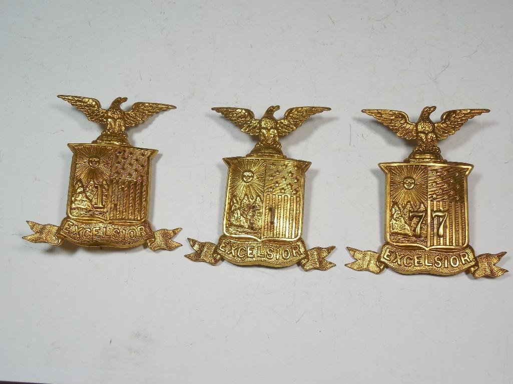 Group Lot of 3 NY 1870s Militia Hat Badges: Group Lot of 3 NY 1870s Militia Hat Badges