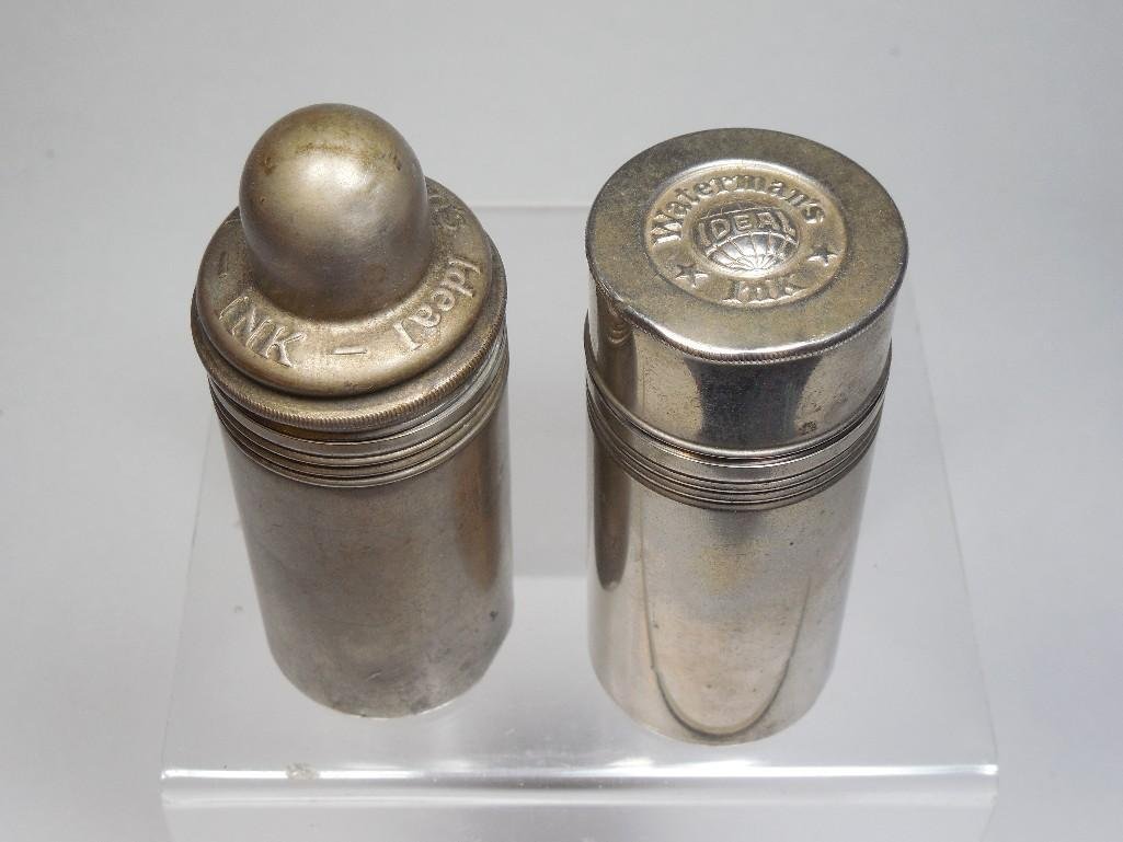2 Antique Ideal Waterman's Travelling Inkwells: 2 Antique Ideal Waterman's Travelling Inkwells
