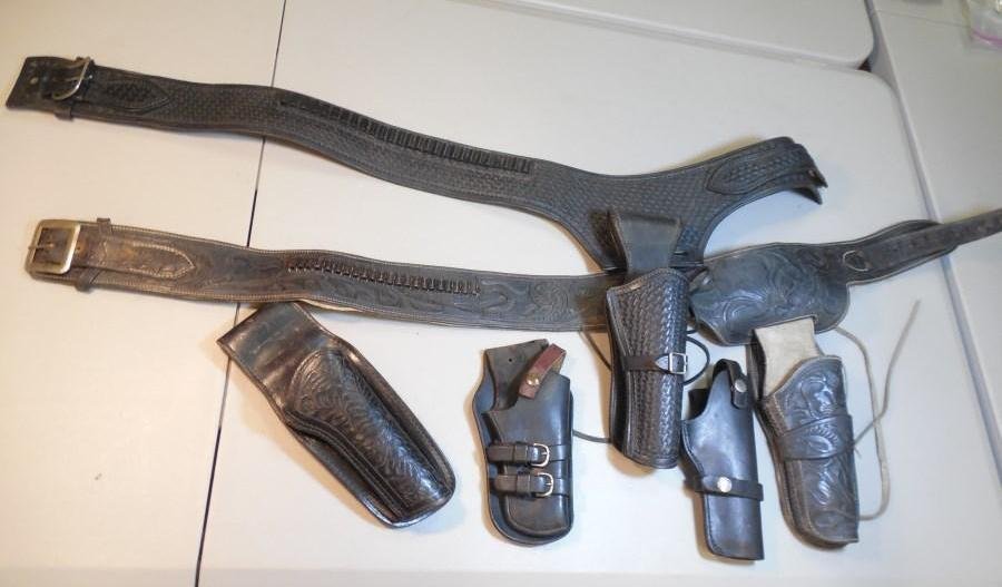 Group Lot Black Leather Gun Holsters Belts: Includes marked Smith & Wesson