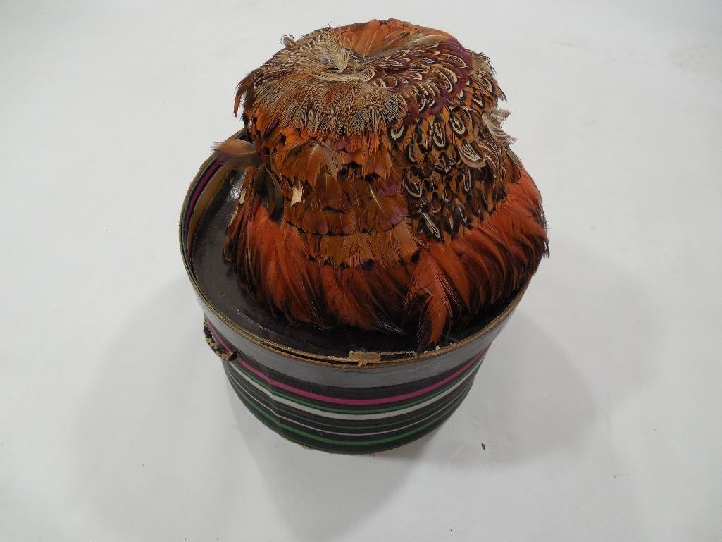 Vintage Feather Hat and Hat Box: Vintage Feather Hat and Hat Box