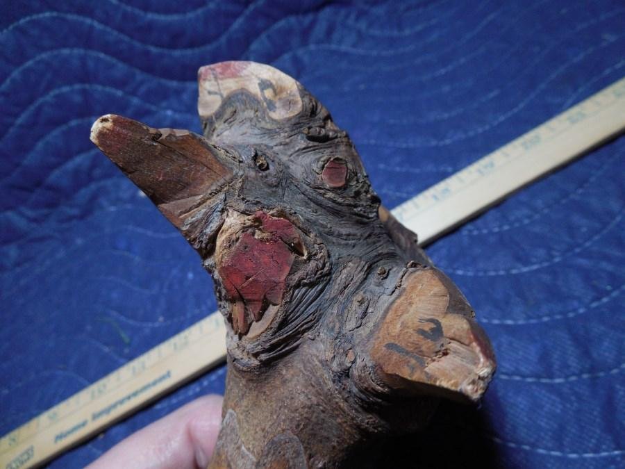 Unusual Antique Folk Art Club Stick w/Faces: Possibly Native American in origin.