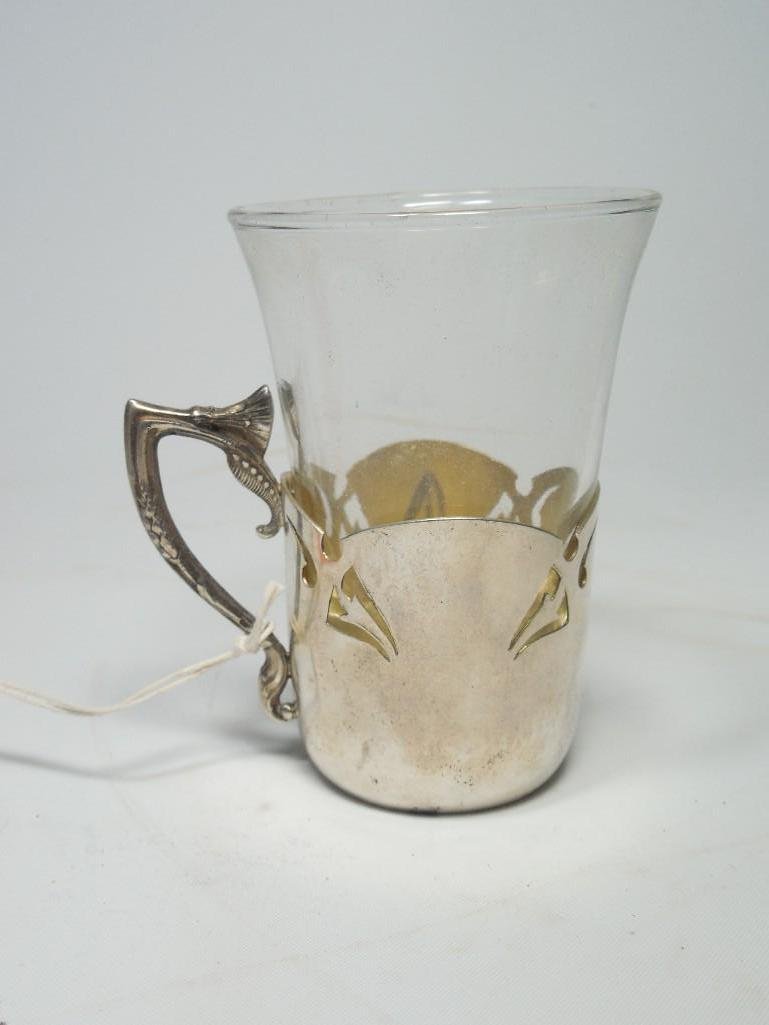 Early Antique Russian Silver Holder w/Glass Cup: Hallmarked