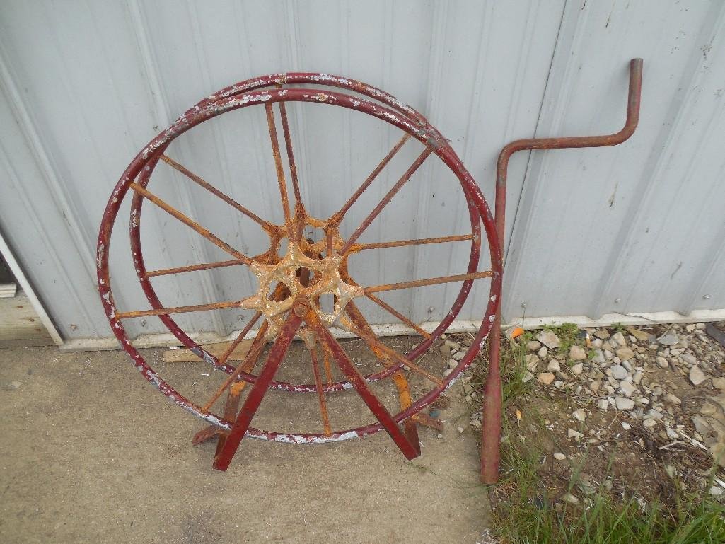 Antique Fire Engine Hose Reel w/Crank