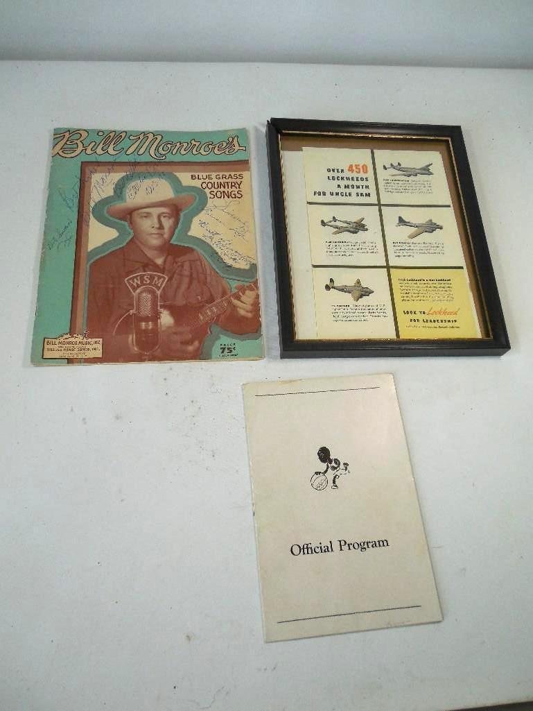 Ephemera Group Lot Inc. Bill Monroe Autograph: Ephemera Group Lot Inc. Bill Monroe Autograph