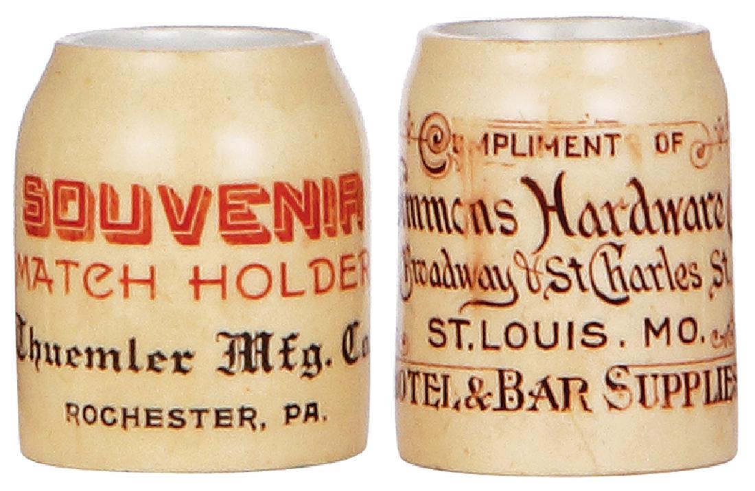 Two pottery mugs, advertising (1 of 2)