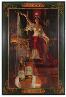 Anheuser-Busch Lithograph: Budweiser The Mirror of Truth lithograph on metal, 37.8'' x 25.6'', made by copyright The H.D. Beach Co. Coshocton, O. 1907, wood frame backing, professional restoration of scratches & chips, appearan